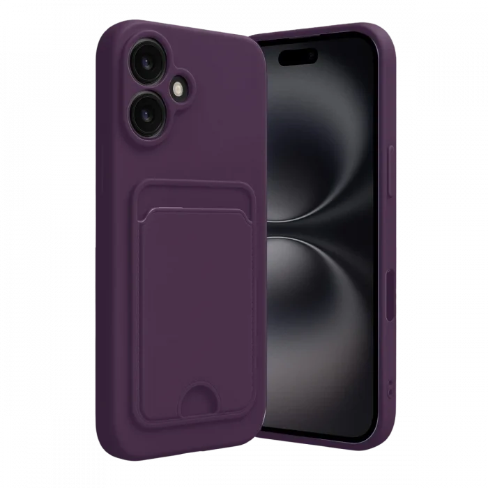 Mey İthalat®   iPhone 16 Kılıf Kelvin Kartvizitli Silikon - Derin Mor