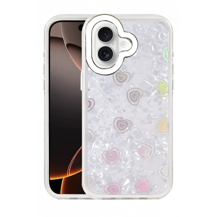 Mey İthalat®   iPhone 16 Lumi Desenli Kapak - Beyaz