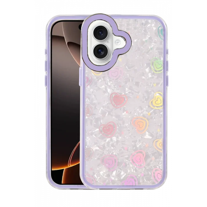 Mey İthalat®   iPhone 16 Lumi Desenli Kapak - Mor