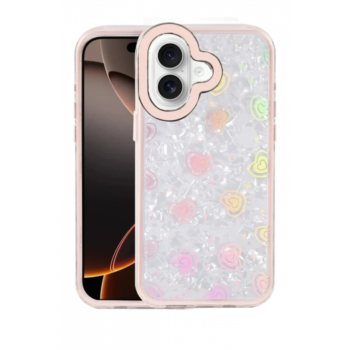 Mey İthalat®   iPhone 16 Lumi Desenli Kapak - Pembe
