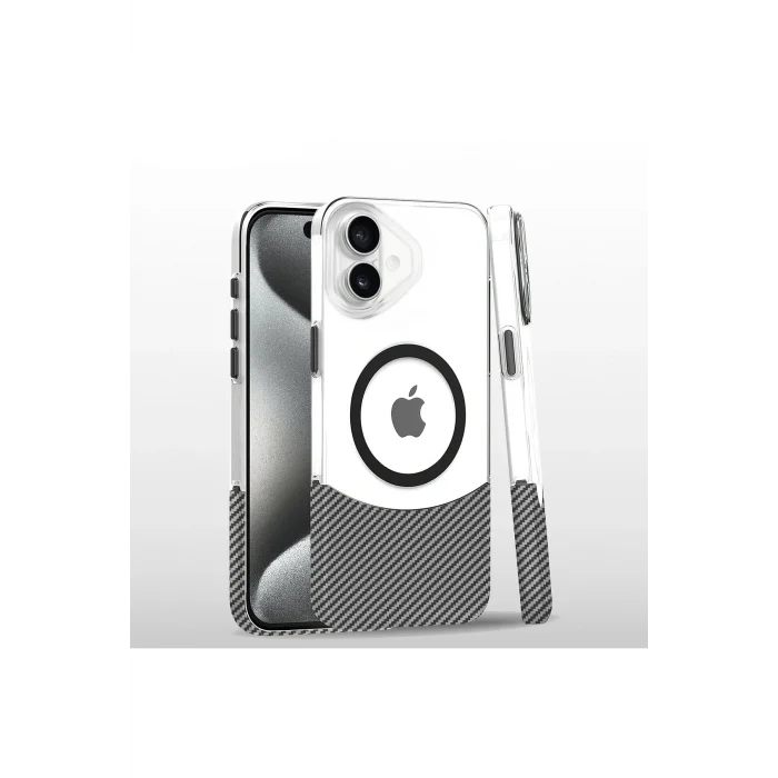 Mey İthalat®   iPhone 16 Plus Carbon Puzzle Magsafe Kapak - Beyaz