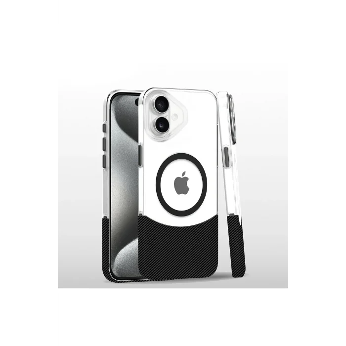Mey İthalat®   iPhone 16 Plus Carbon Puzzle Magsafe Kapak - Siyah