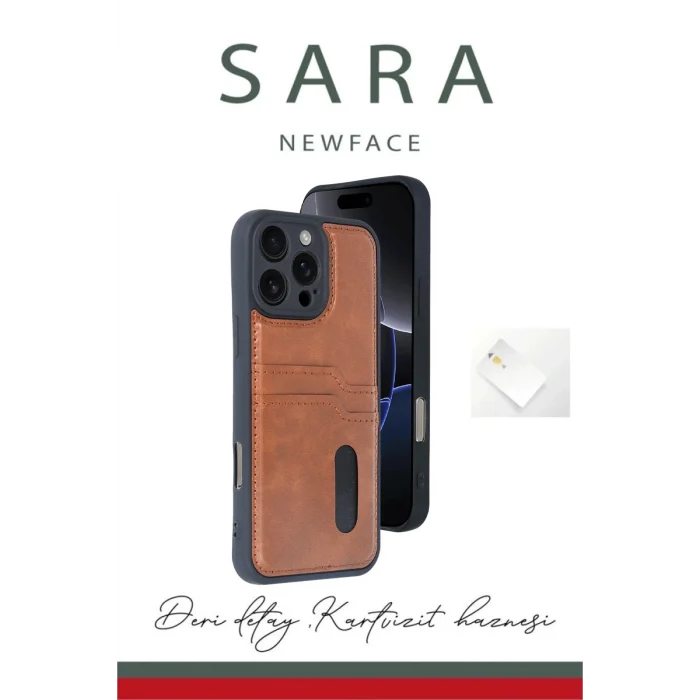 Mey İthalat®   iPhone 16 Pro Kılıf Sara Kartvizitli Deri Kılıf - Koyu Yeşil