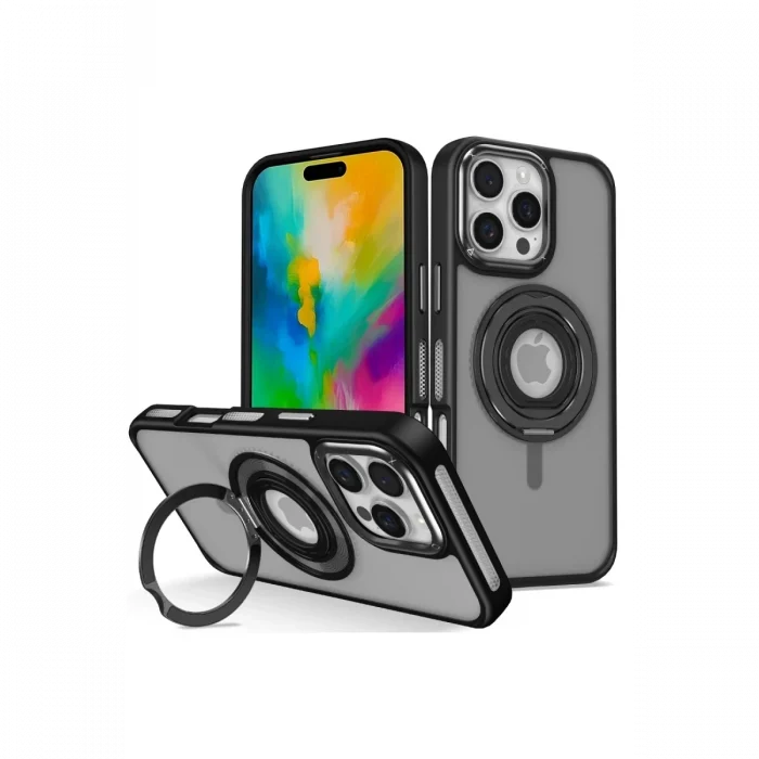 Mey İthalat®   iPhone 16 Pro Max Banza Magsafe Standlı Kapak - Siyah