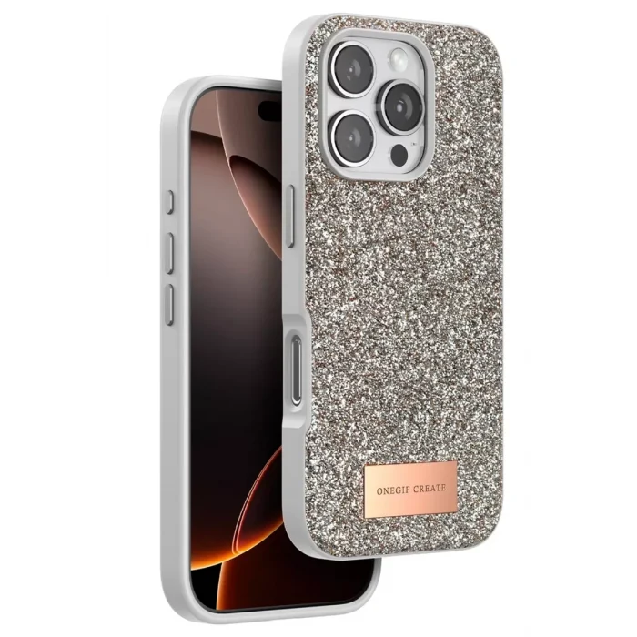 Mey İthalat®   iPhone 16 Pro Max Bright Simli Kapak - Çöl Titanyum