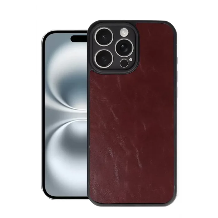 Mey İthalat®   iPhone 16 Pro Max Kılıf Aras Deri Kapak - Bordo