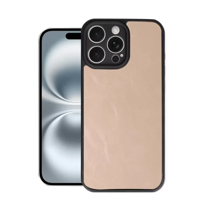 Mey İthalat®   iPhone 16 Pro Max Kılıf Aras Deri Kapak - Pudra