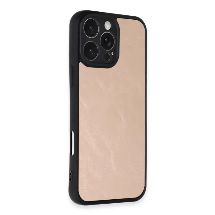 Mey İthalat®   iPhone 16 Pro Max Kılıf Aras Deri Kapak - Pudra