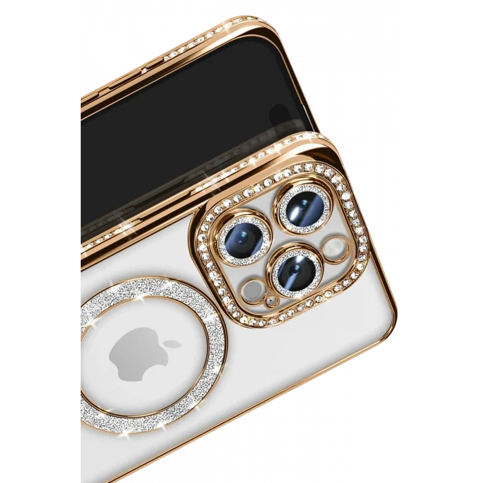 Mey İthalat®   iPhone 16 Pro Max Kılıf Joke Simli Magneticsafe Kılıf - Gold