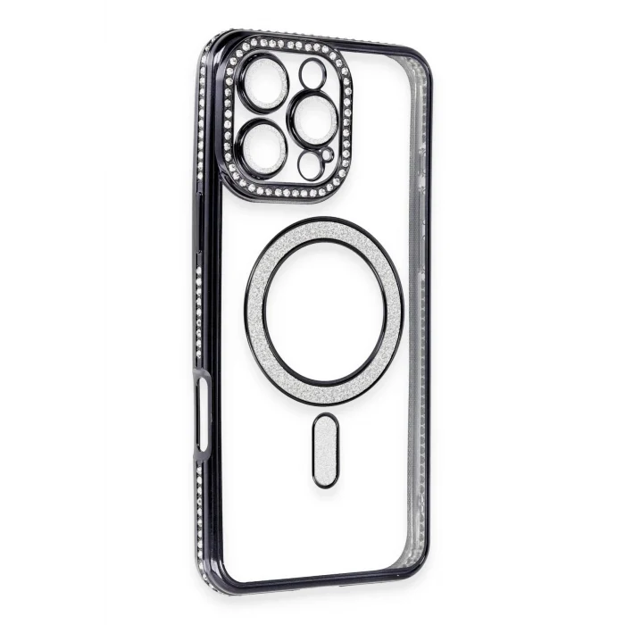 Mey İthalat®   iPhone 16 Pro Max Kılıf Joke Simli Magneticsafe Kılıf - Gri