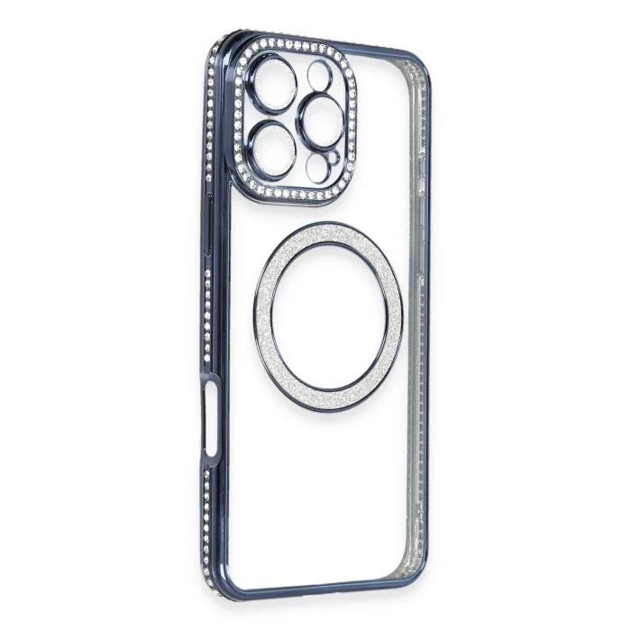 Mey İthalat®   iPhone 16 Pro Max Kılıf Joke Simli Magneticsafe Kılıf - Lacivert