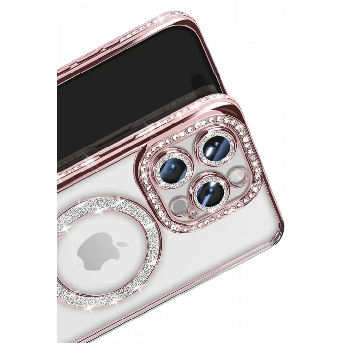 Mey İthalat®   iPhone 16 Pro Max Kılıf Joke Simli Magneticsafe Kılıf - Pembe