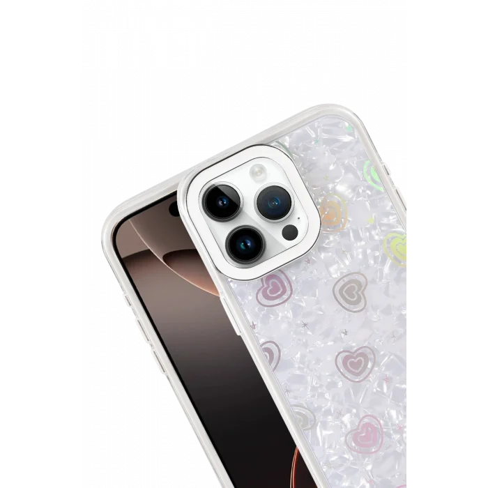 Mey İthalat®   iPhone 16 Pro Max Lumi Desenli Kapak - Beyaz