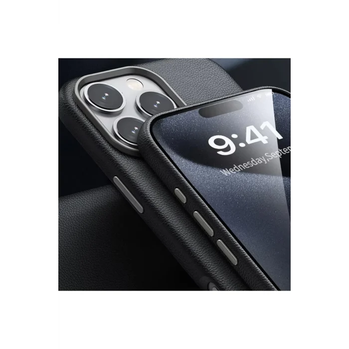 Mey İthalat®   iPhone 16 Pro Max Wonder Deri Magsafe Kapak - Siyah