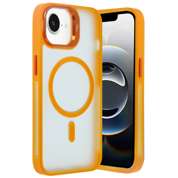 Mey İthalat®   iPhone 16E Flet Lens Magsafe Kapak - Turuncu
