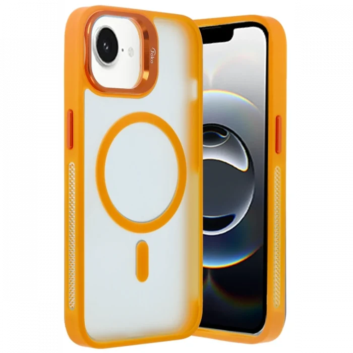 Mey İthalat®   iPhone 16E Flet Lens Magsafe Kapak - Turuncu