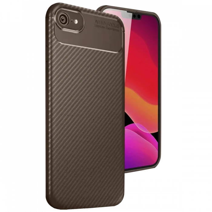 Mey İthalat®   iPhone 16E Kılıf Auto Focus Karbon Kapak - Kahverengi
