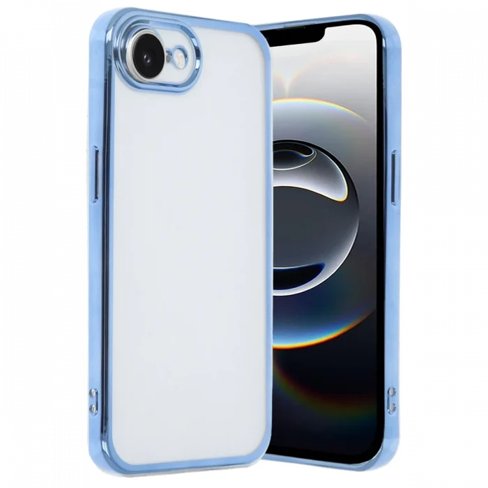 Mey İthalat®   iPhone 16E Kılıf  Lensli Silikon - Açık Mavi