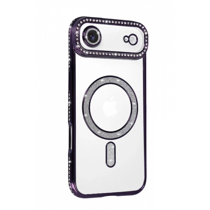 Mey İthalat®   iPhone 17 Air Joke Simli Magneticsafe Kılıf - Derin Mor