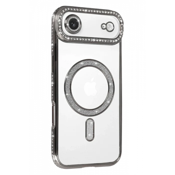 Mey İthalat®   iPhone 17 Air Joke Simli Magneticsafe Kılıf - Gümüş