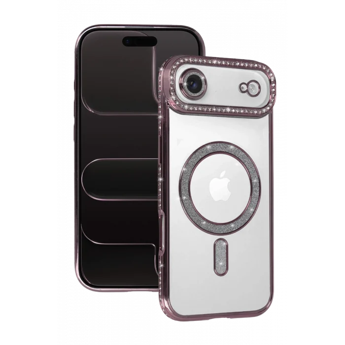 Mey İthalat®   iPhone 17 Air Joke Simli Magneticsafe Kılıf - Pembe
