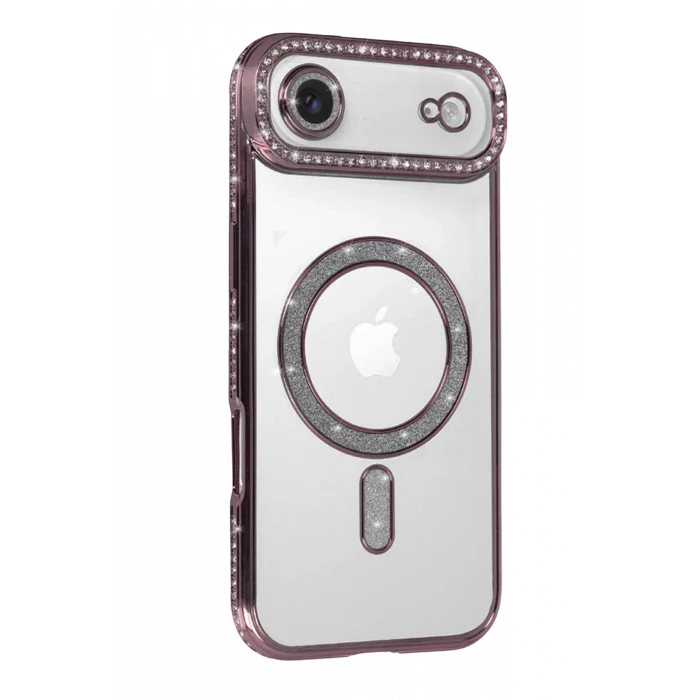 Mey İthalat®   iPhone 17 Air Joke Simli Magneticsafe Kılıf - Pembe