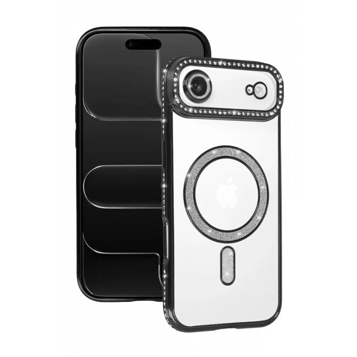 Mey İthalat®   iPhone 17 Air Joke Simli Magneticsafe Kılıf - Siyah