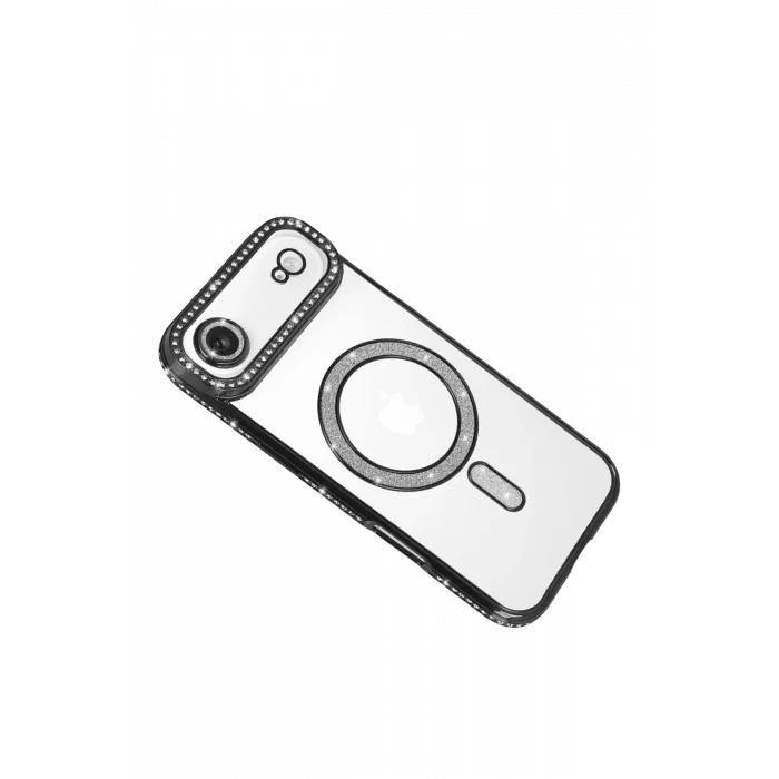 Mey İthalat®   iPhone 17 Air Joke Simli Magneticsafe Kılıf - Siyah