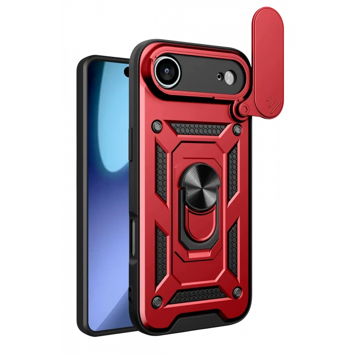 Mey İthalat®   iPhone 17 Air Pars Lens Yüzüklü Silikon - Kırmızı
