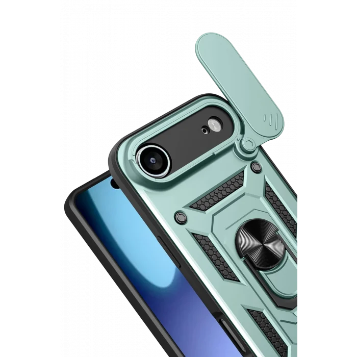 Mey İthalat®   iPhone 17 Air Pars Lens Yüzüklü Silikon - Yeşil