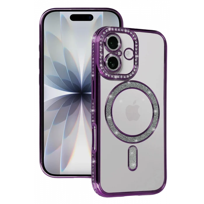Mey İthalat®   iPhone 17 Joke Simli Magneticsafe Kılıf - Derin Mor