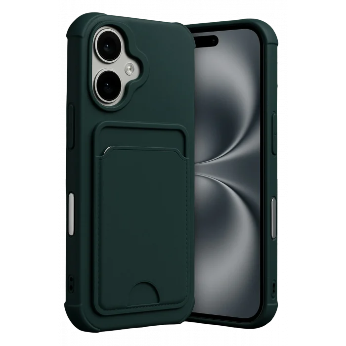 Mey İthalat®   iPhone 17 Kelvin Kartvizitli Silikon - Koyu Yeşil