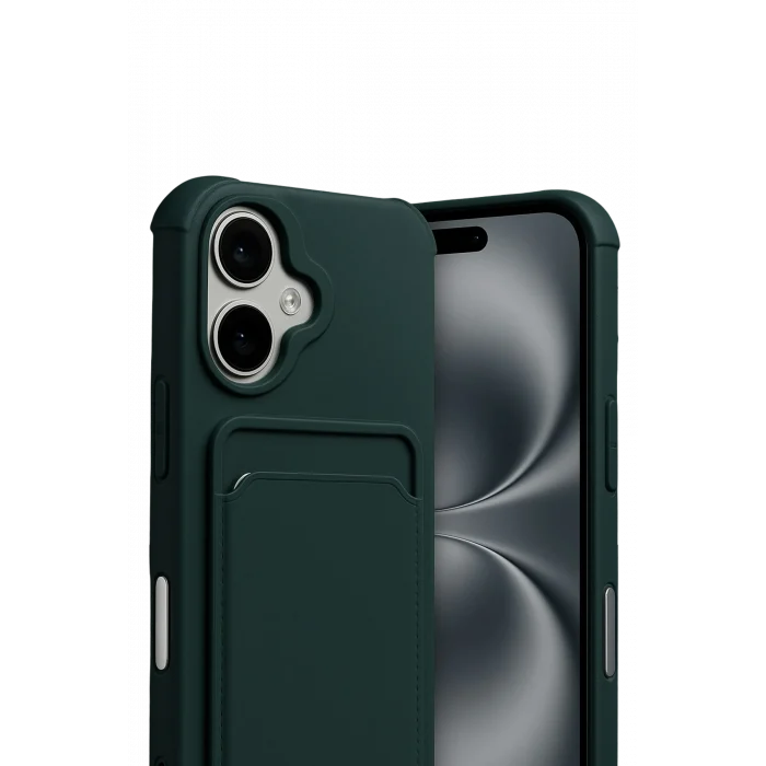 Mey İthalat®   iPhone 17 Kelvin Kartvizitli Silikon - Koyu Yeşil