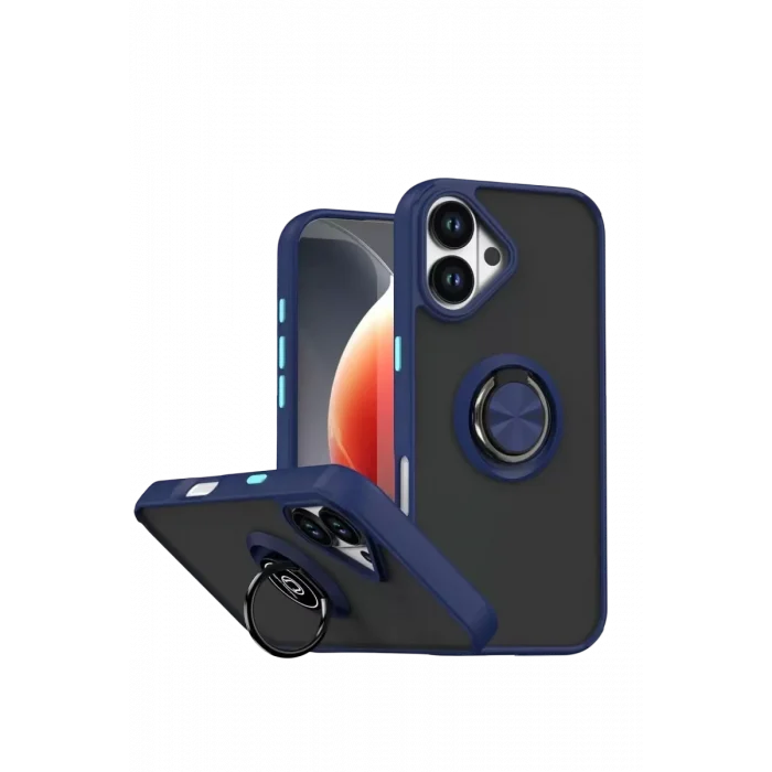 Mey İthalat®   iPhone 17 Montreal Yüzüklü Silikon Kapak - Lacivert