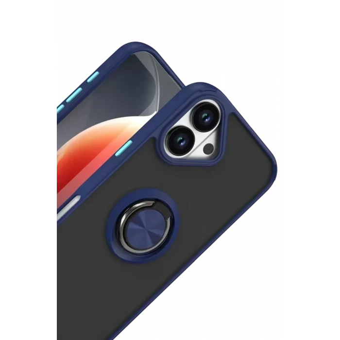 Mey İthalat®   iPhone 17 Montreal Yüzüklü Silikon Kapak - Lacivert