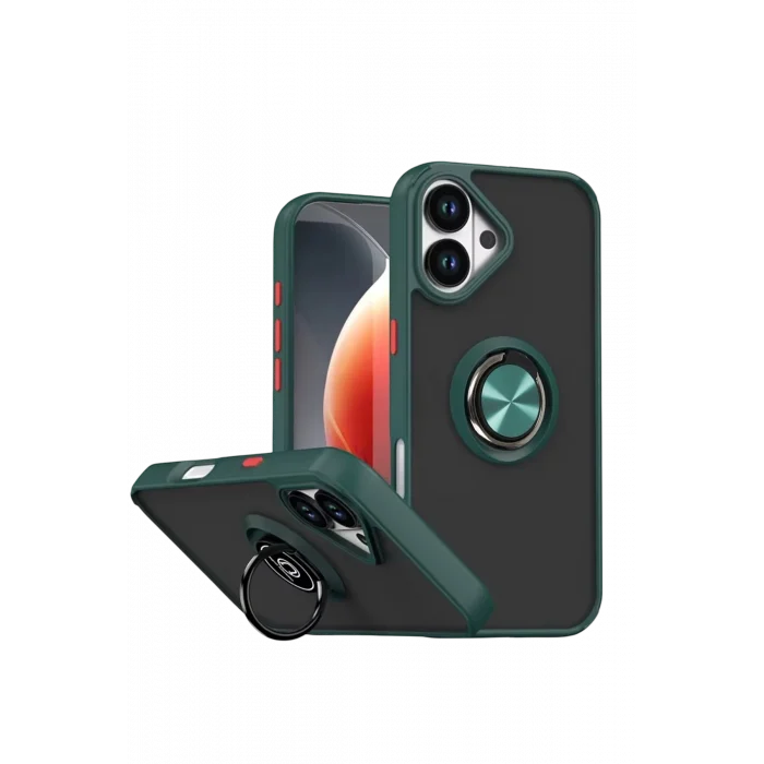 Mey İthalat®   iPhone 17 Montreal Yüzüklü Silikon Kapak - Yeşil