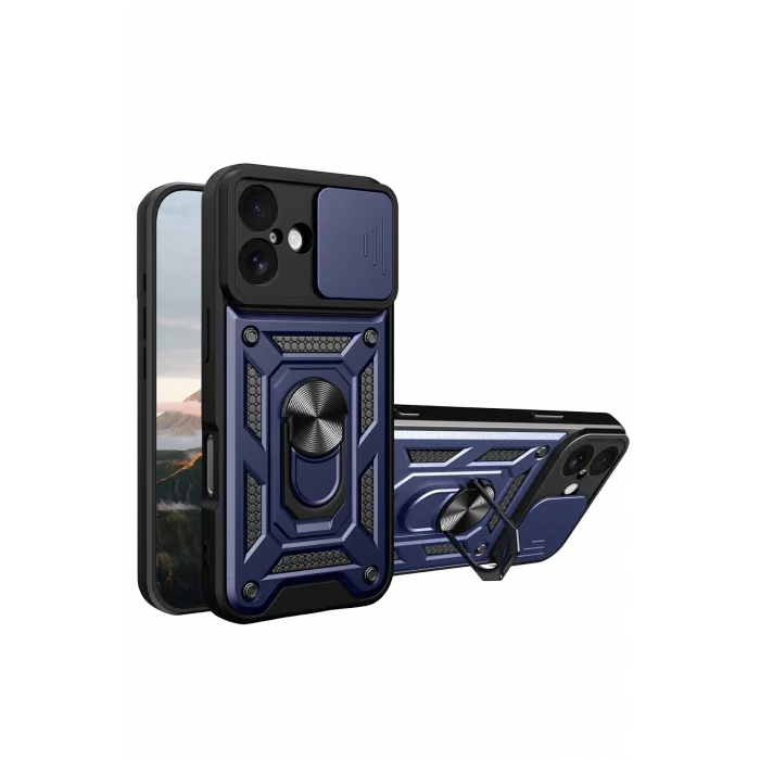 Mey İthalat®   iPhone 17 Pars Lens Yüzüklü Silikon - Lacivert