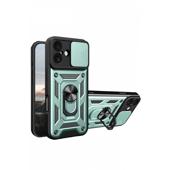 Mey İthalat®   iPhone 17 Pars Lens Yüzüklü Silikon - Yeşil