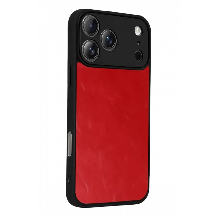 Mey İthalat®   iPhone 17 Pro Aras Deri Kapak - Kırmızı