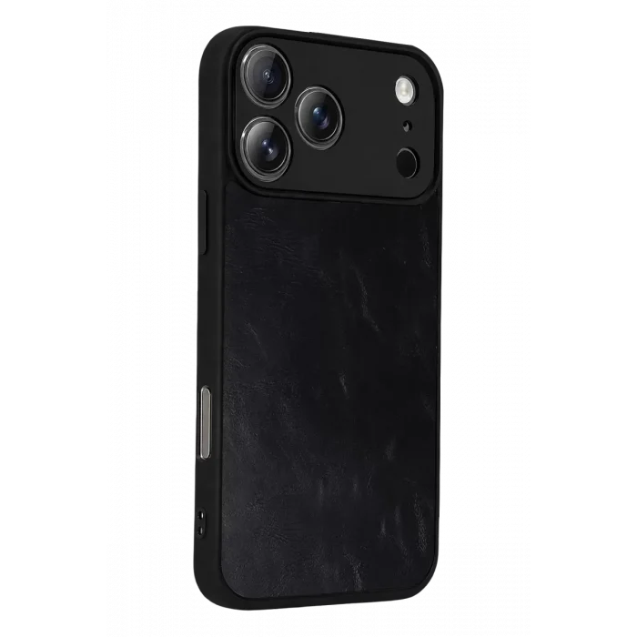 Mey İthalat®   iPhone 17 Pro Aras Deri Kapak - Siyah