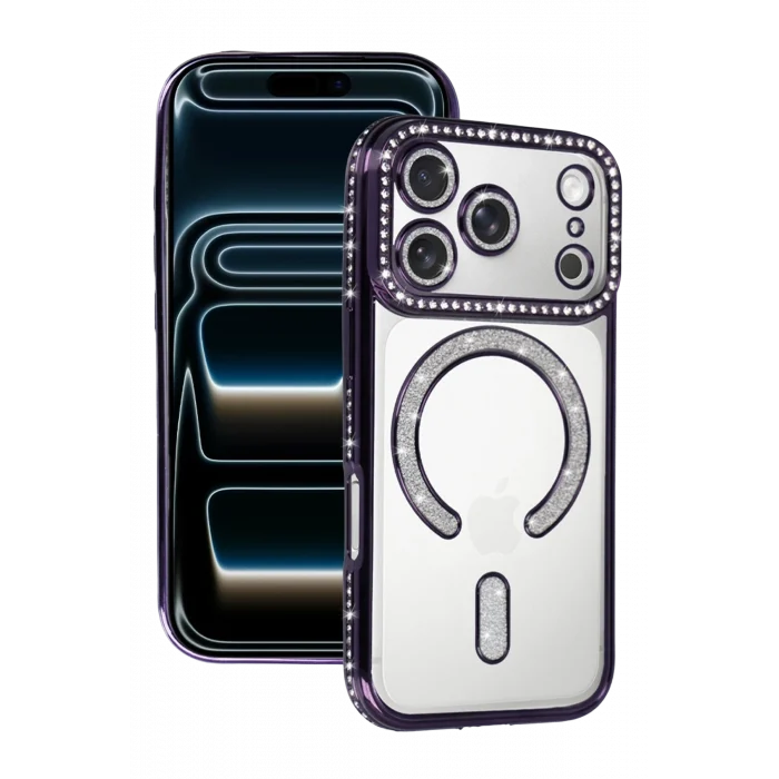 Mey İthalat®   iPhone 17 Pro Joke Simli Magneticsafe Kılıf - Derin Mor