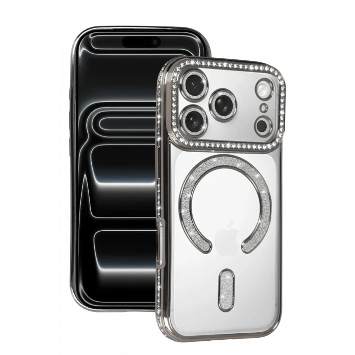 Mey İthalat®   iPhone 17 Pro Joke Simli Magneticsafe Kılıf - Gümüş