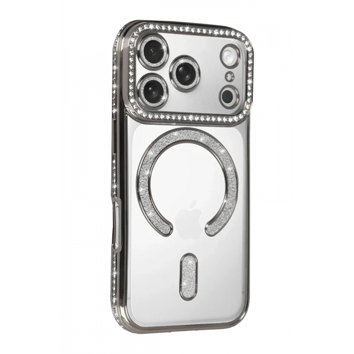Mey İthalat®   iPhone 17 Pro Joke Simli Magneticsafe Kılıf - Gümüş