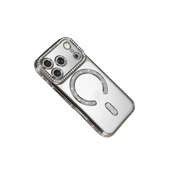 Mey İthalat®   iPhone 17 Pro Joke Simli Magneticsafe Kılıf - Gümüş