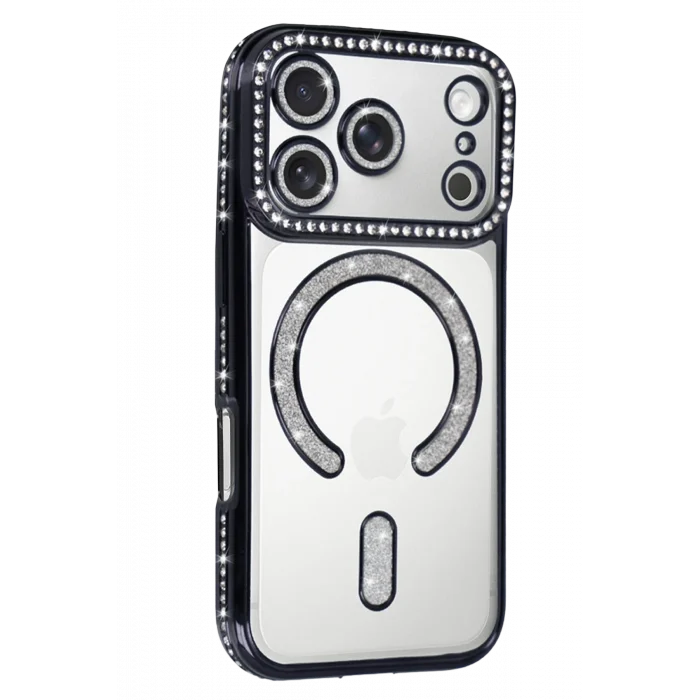 Mey İthalat®   iPhone 17 Pro Joke Simli Magneticsafe Kılıf - Siyah