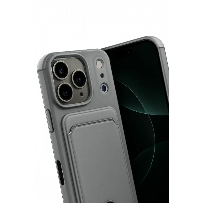 Mey İthalat®   iPhone 17 Pro Kelvin Kartvizitli Silikon - Gri