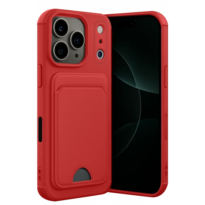 Mey İthalat®   iPhone 17 Pro Kelvin Kartvizitli Silikon - Kırmızı