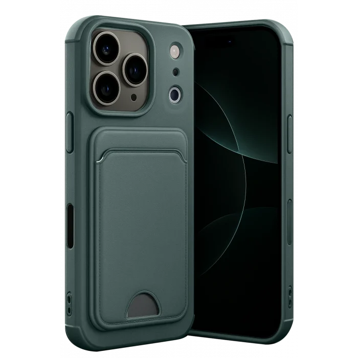 Mey İthalat®   iPhone 17 Pro Kelvin Kartvizitli Silikon - Koyu Yeşil