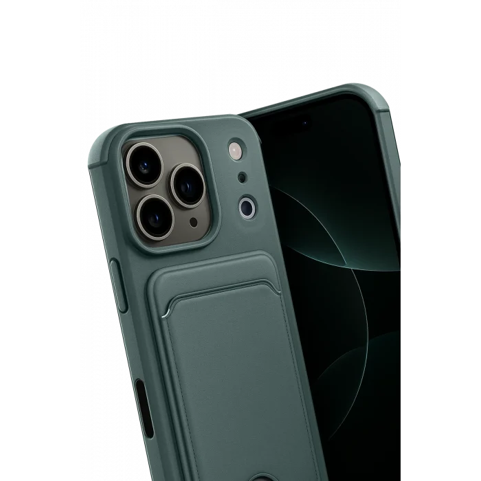 Mey İthalat®   iPhone 17 Pro Kelvin Kartvizitli Silikon - Koyu Yeşil