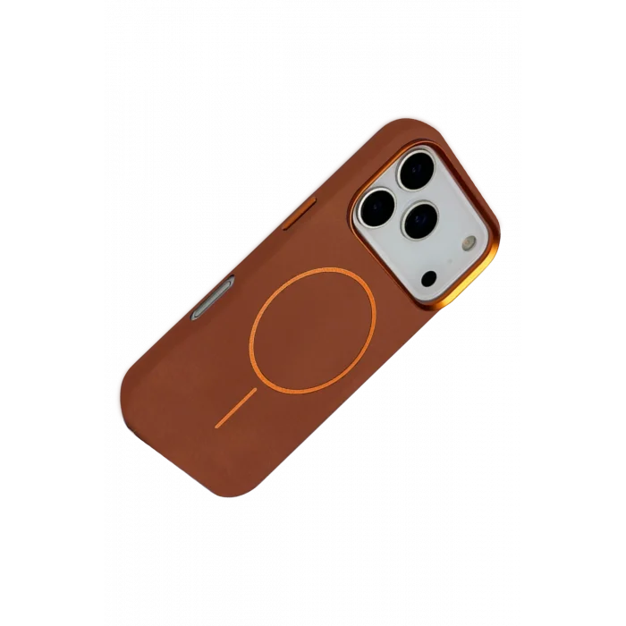 Mey İthalat®   iPhone 17 Pro Luno Deri Magsafe Kapak - Kahverengi